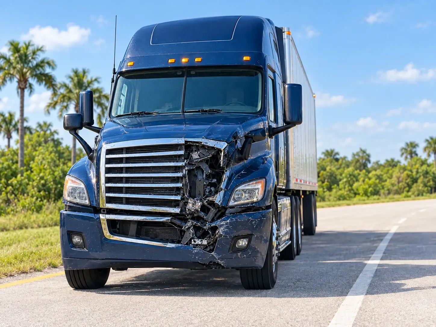 Commercial truck beside a Florida road in daylight